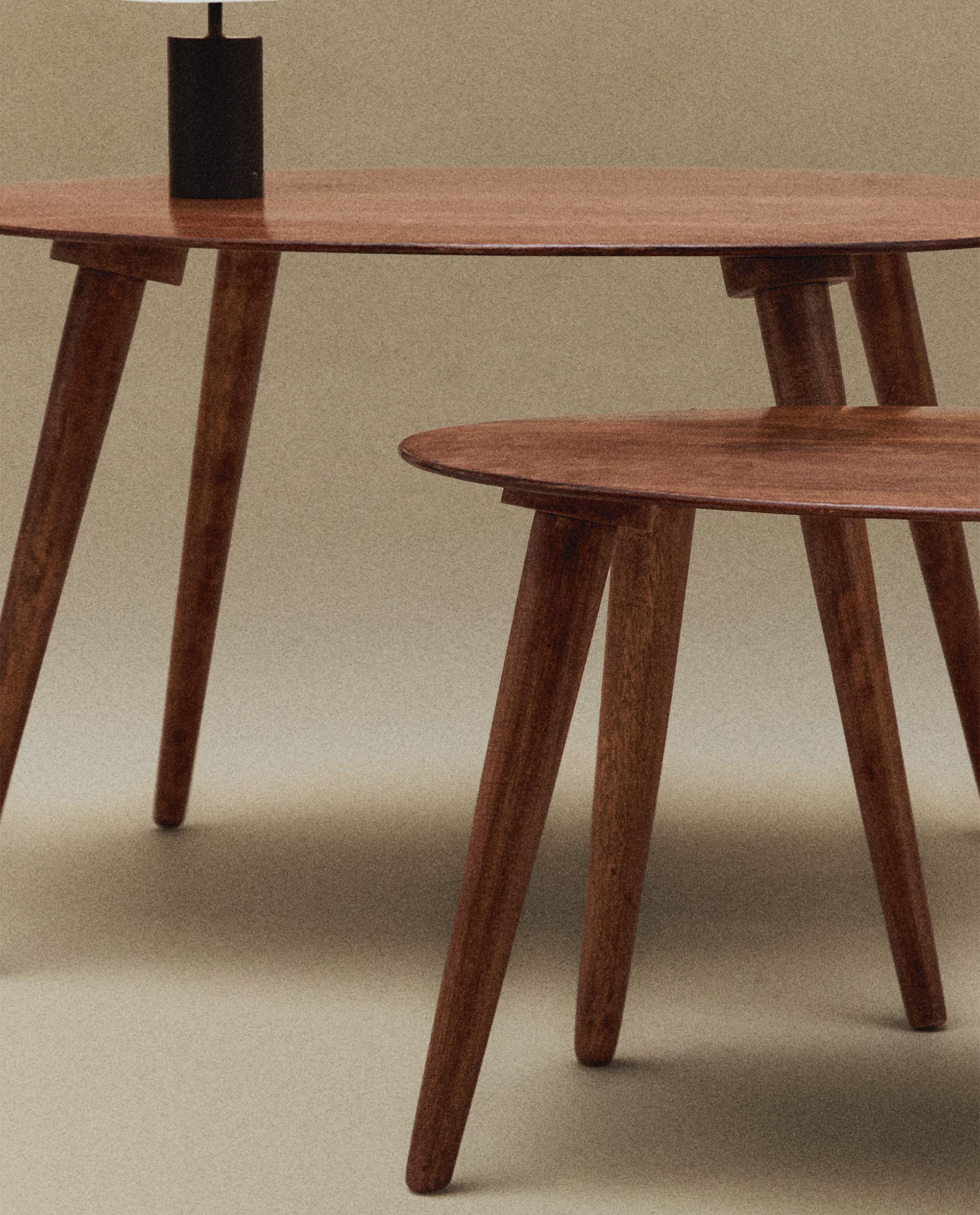MESA AUX.TRES PATAS MADERA CANTO BISELADO ORGANICA 70X60X46
