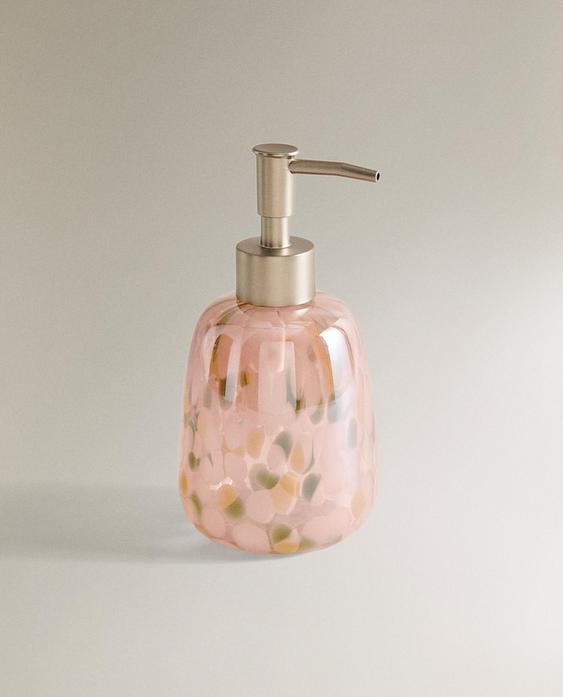 FLORAL GLASS SOAP DISPENSER