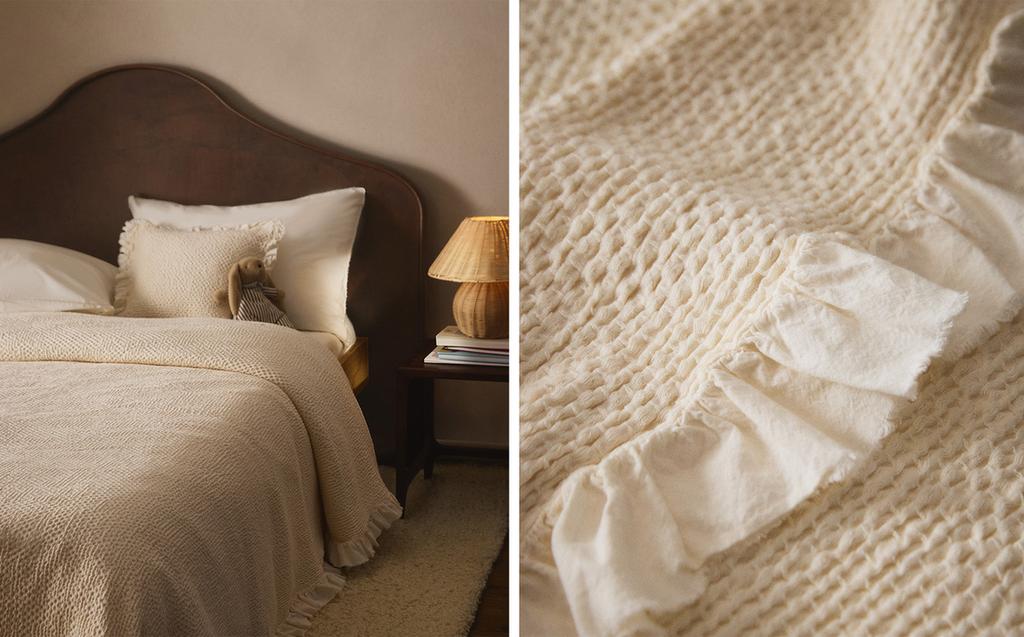 KIDS’ MINI WAFFLE TEXTURE BEDSPREAD WITH RUFFLE TRIM KIDS’ MINI WAFFLE TEXTURE BEDSPREAD WITH RUFFLE TRIM