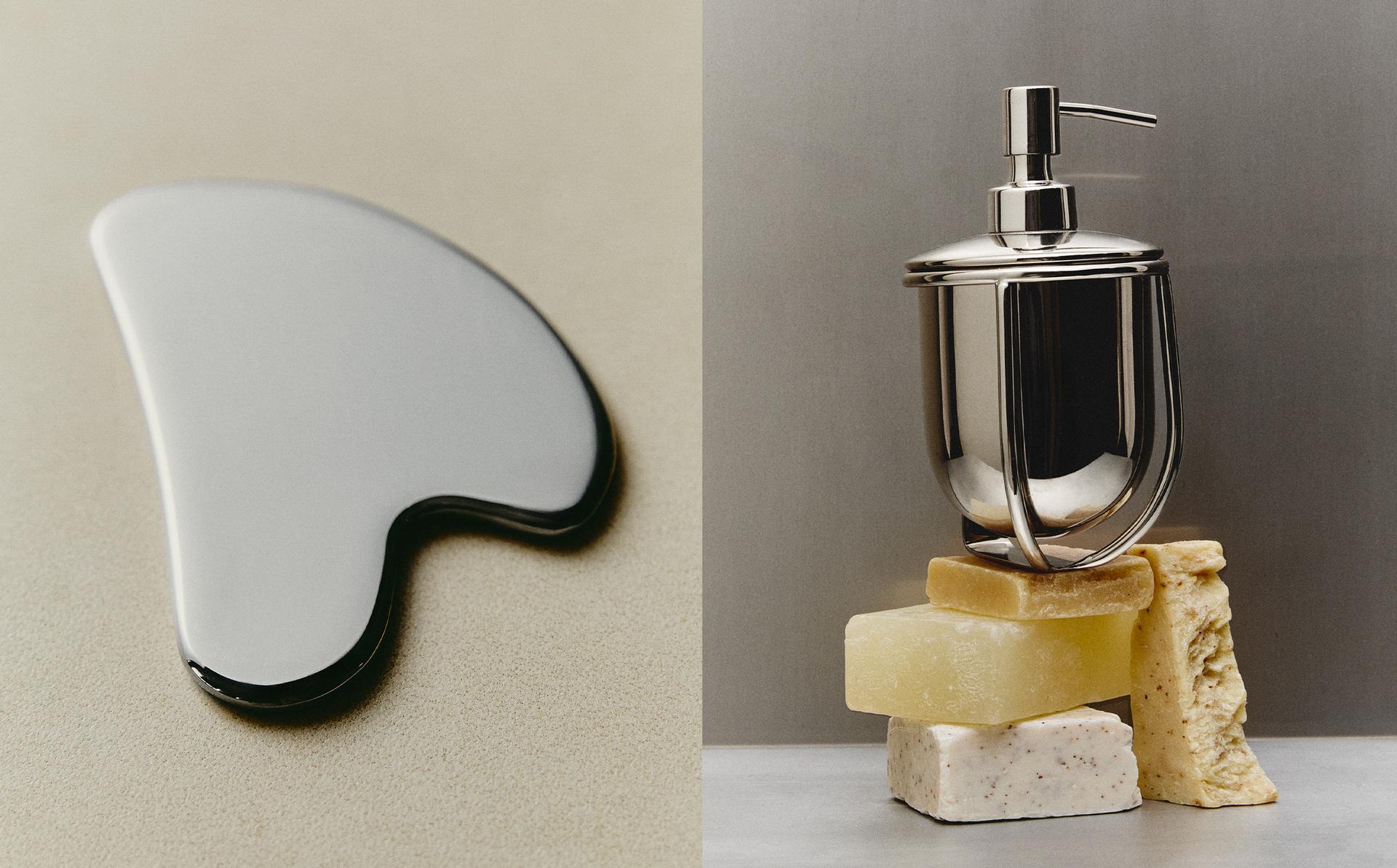 STAINLESS STEEL FACE MASSAGER AND METAL SOAP DISPENSER