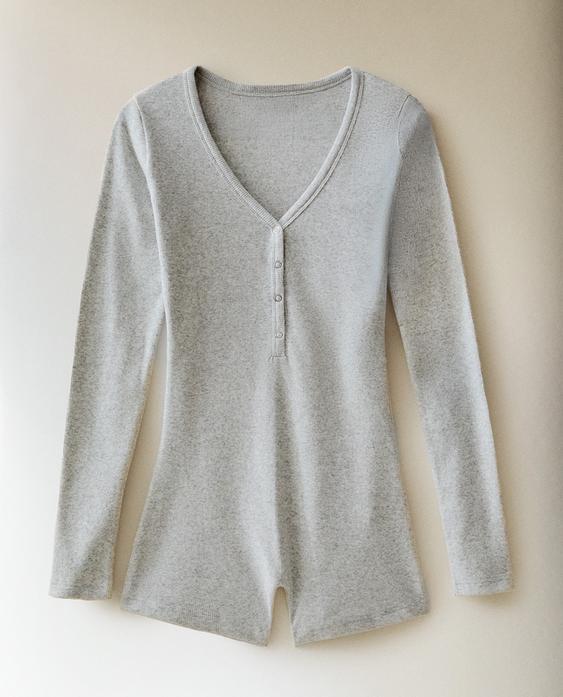 素面罗纹连体衣