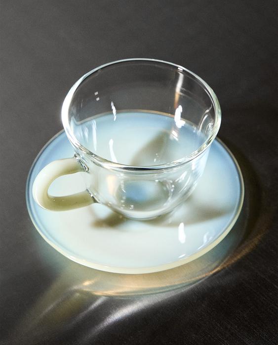 彩色硼硅玻璃咖啡杯碟套装