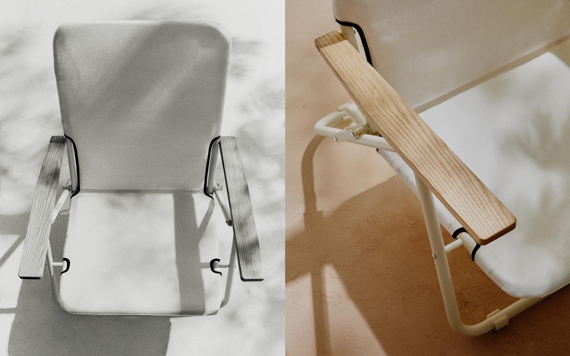 FOLDING BEACH CHAIR WITH WOODEN ARM RESTS