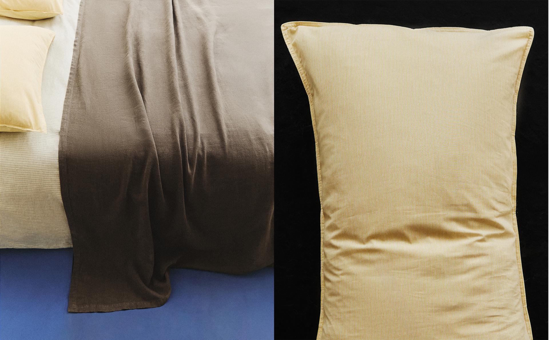 LINEN BEDSPREAD AND CUSHION AND REVERSIBLE BED LINEN