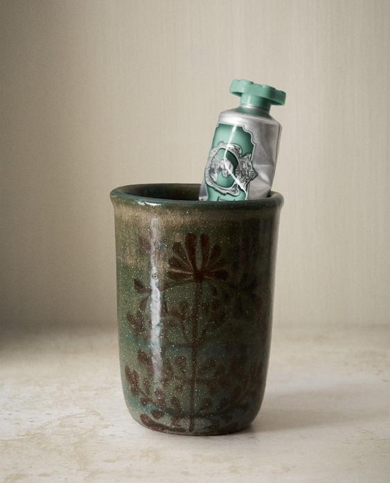 花卉陶瓷牙刷杯