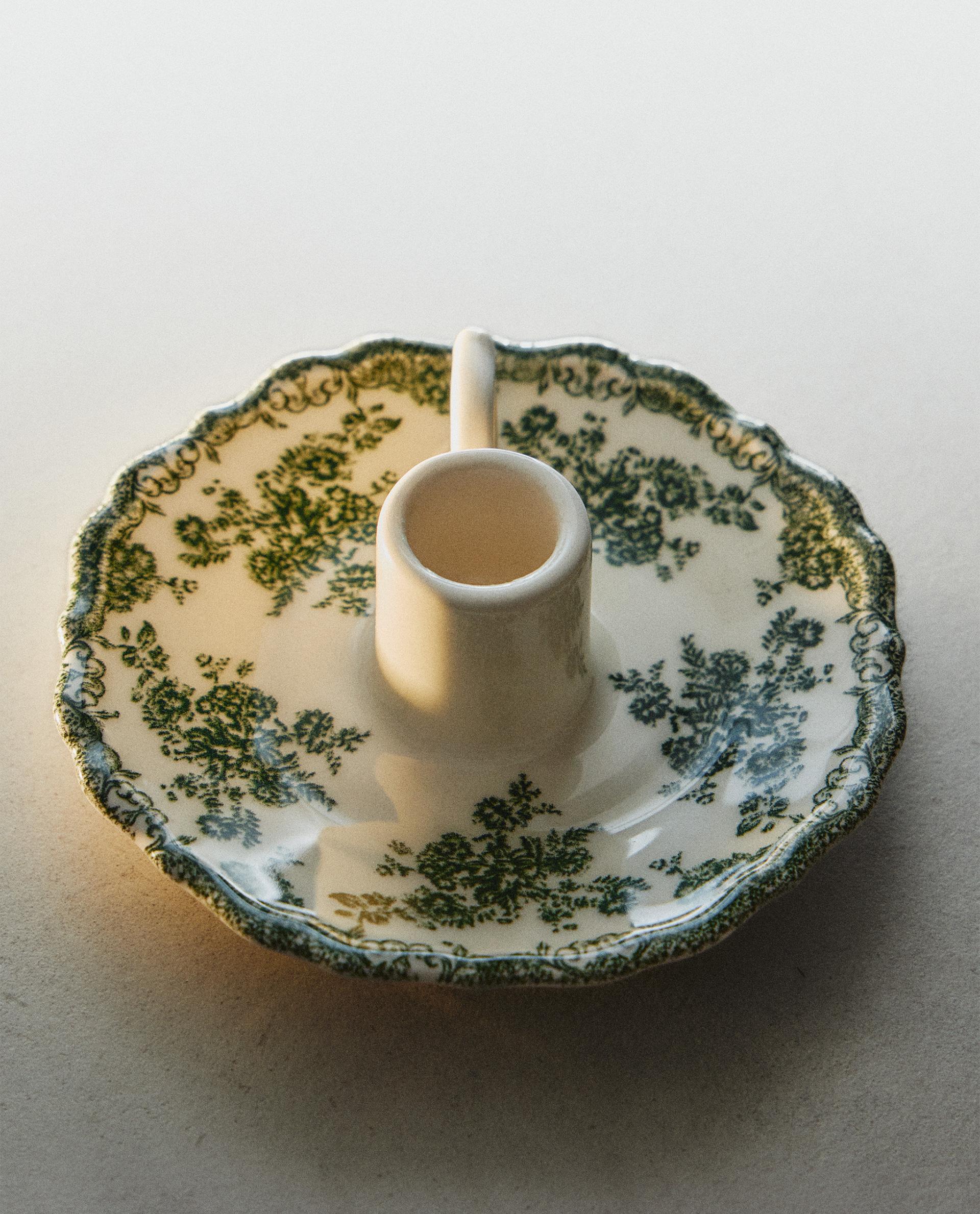 FLORAL EARTHENWARE CANDLESTICK FLORAL EARTHENWARE CANDLESTICK