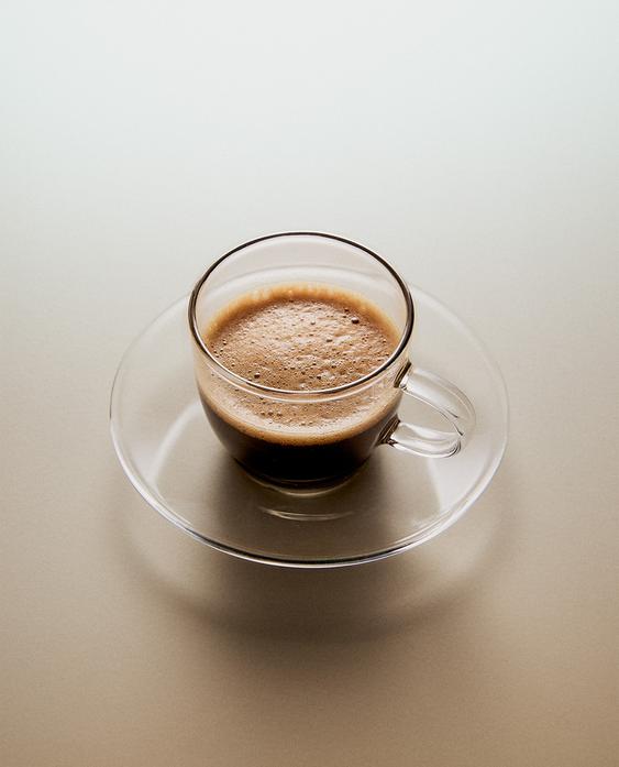 BOROSILICATE GLASS TEACUP AND SAUCER WITH SILVER RIM