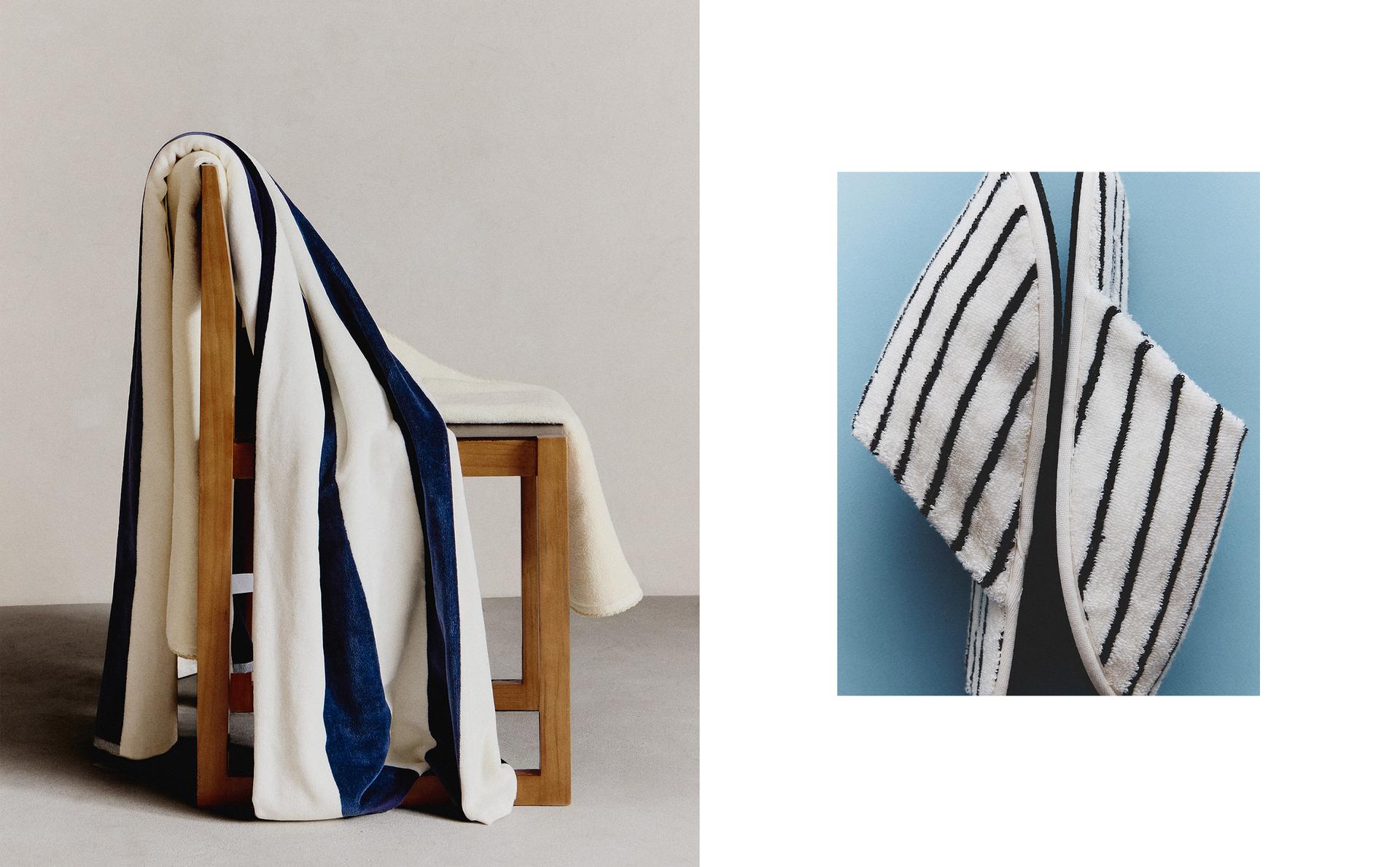 条纹毛巾和拖鞋
