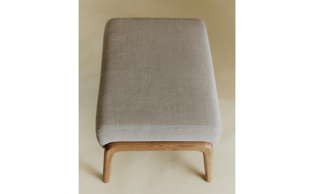 ASH WOOD AND LINEN OTTOMAN STOOL ASH WOOD AND LINEN OTTOMAN STOOL
