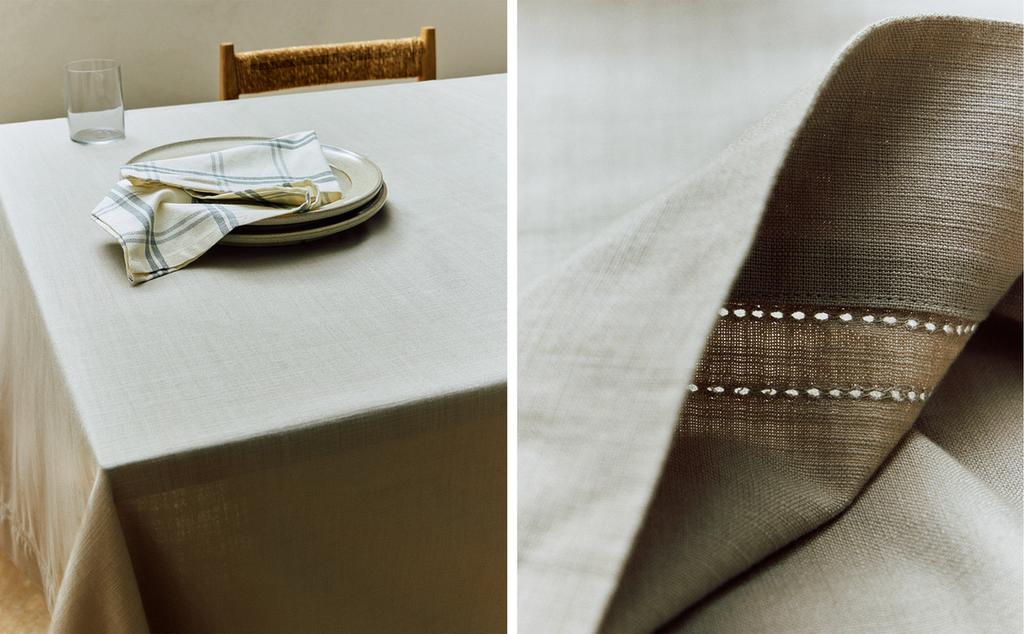 棉质花边缝线桌布