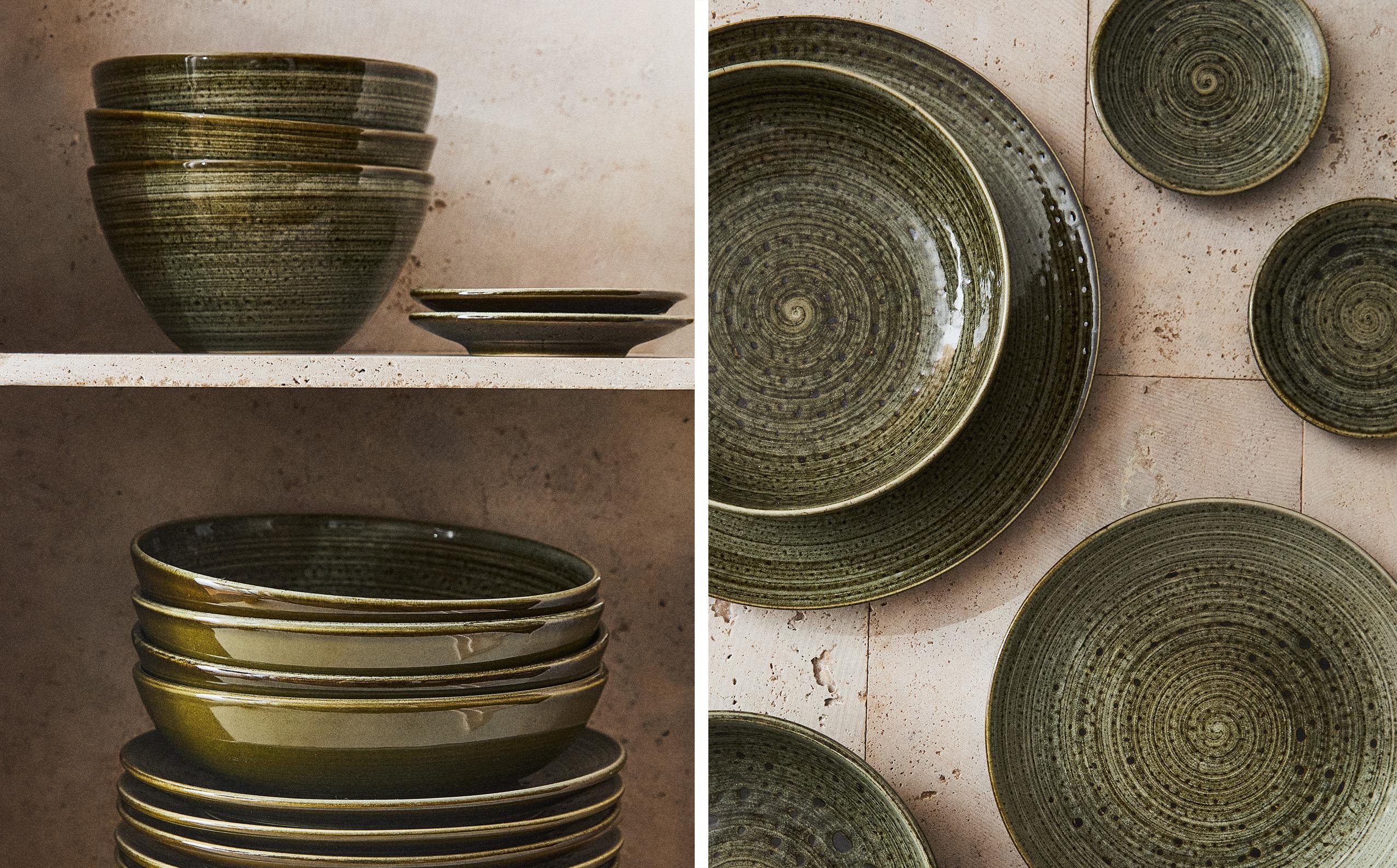 EARTHENWARE DINNER SET WITH A RAISED DESIGN