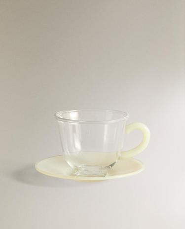彩色硼硅玻璃咖啡杯碟套装