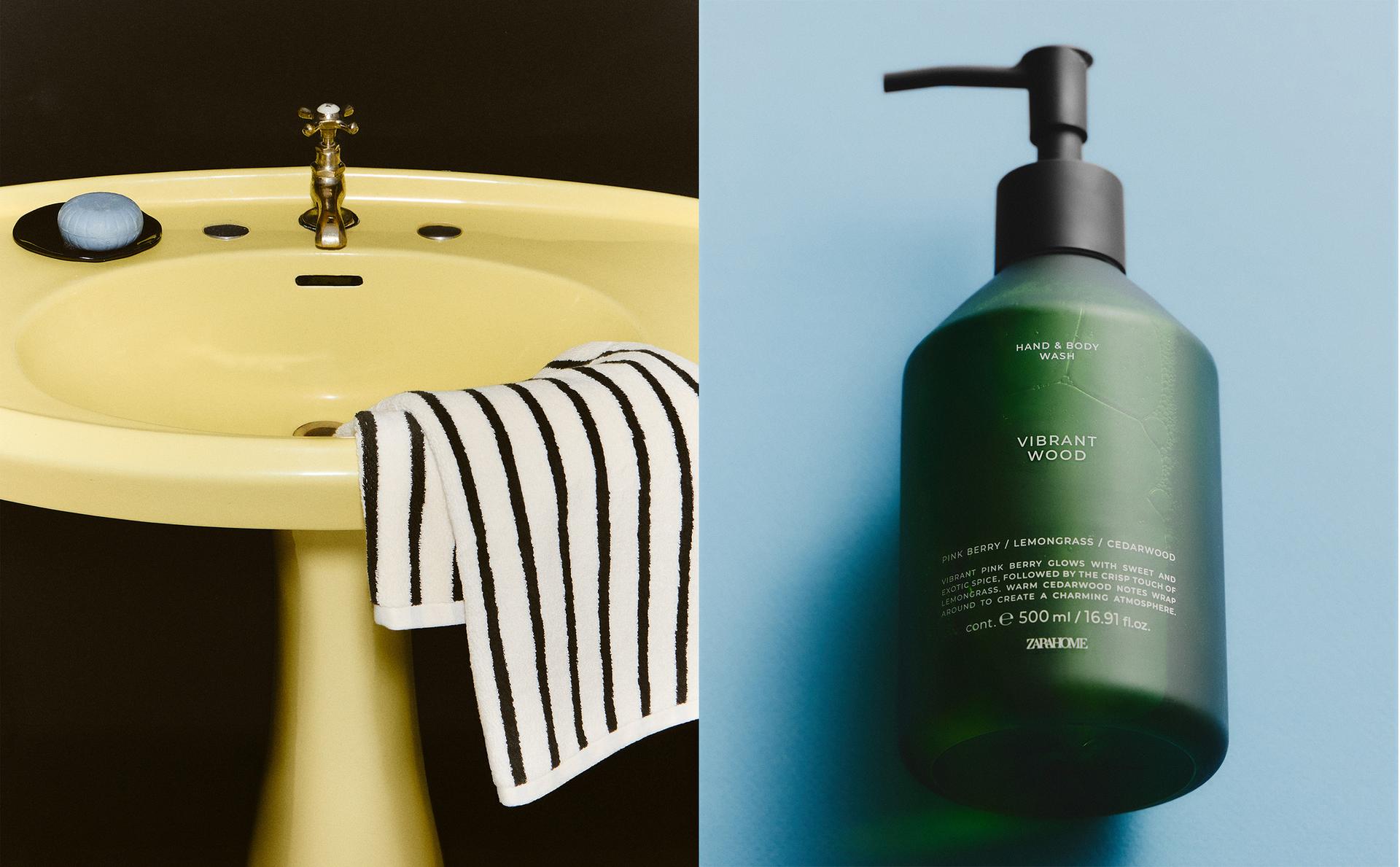 条纹毛巾和液体皂