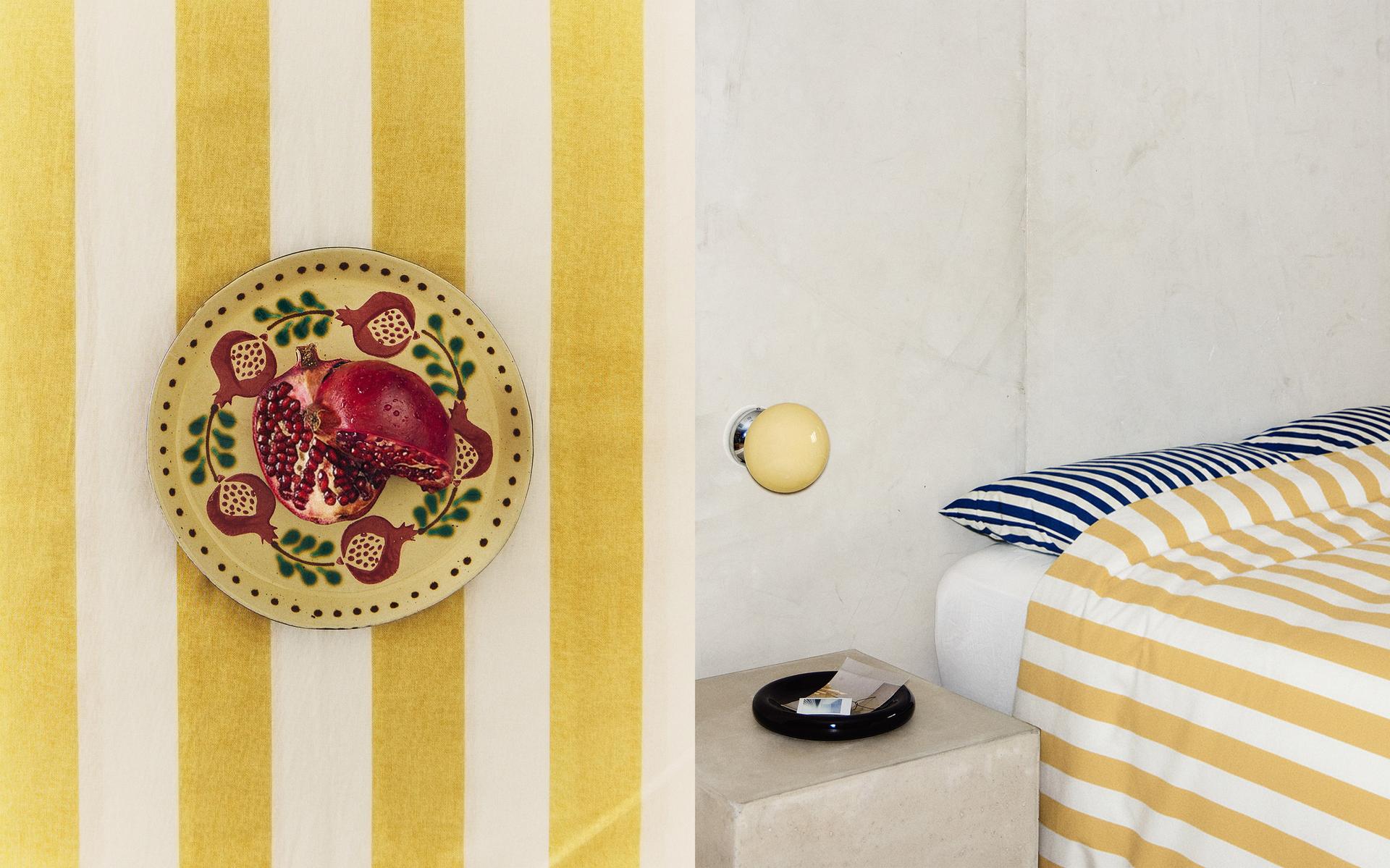 PLATE, DUVET COVER, PILLOWCASE AND LAMP