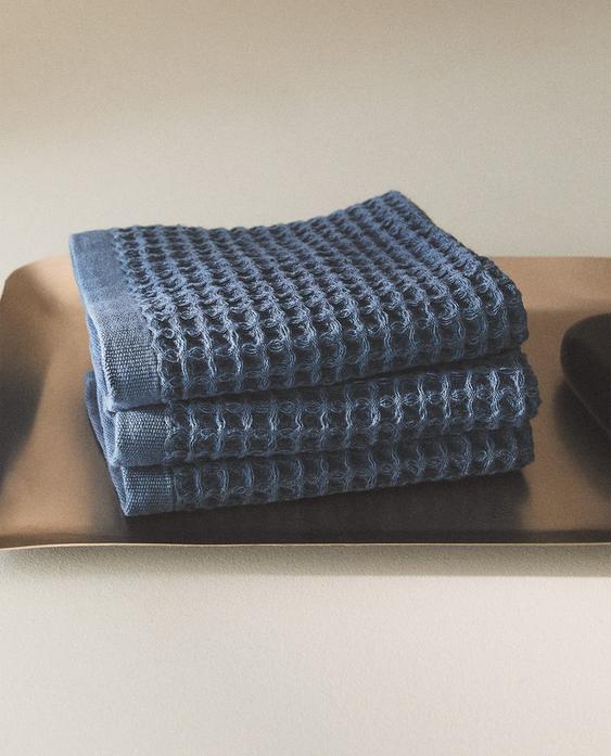 WAFFLE-KNIT COTTON HAND TOWEL (PACK OF 3)