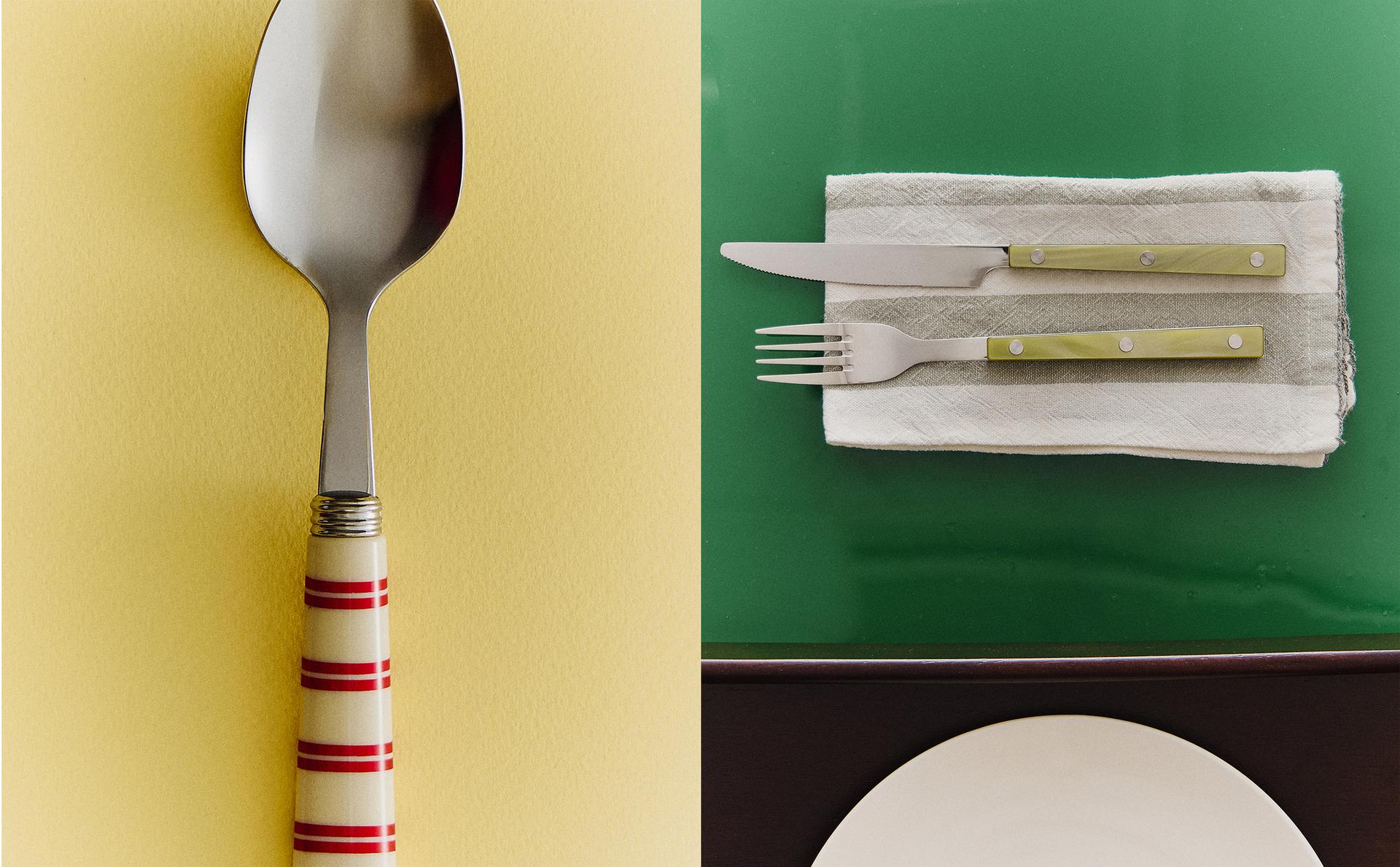 条纹餐具和餐巾