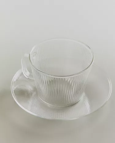 BOROSILICATE GLASS TEACUP AND SAUCER