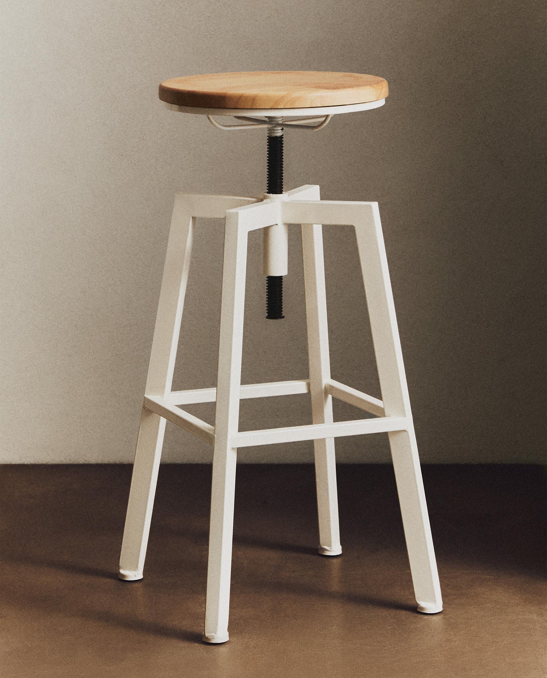 TABURETE GIRATORIO MADERA Y METAL LACADO RETRO