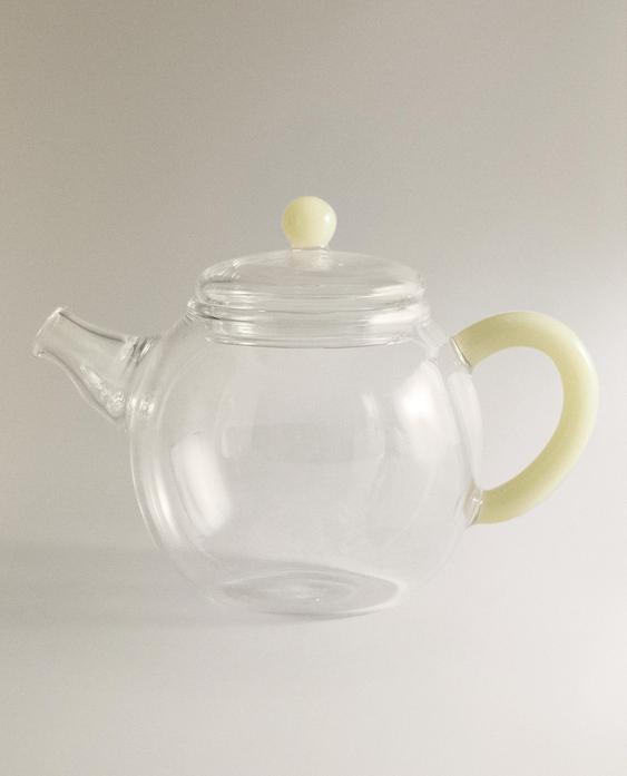 BOROSILICATE GLASS TEAPOT WITH COLOURED HANDLE