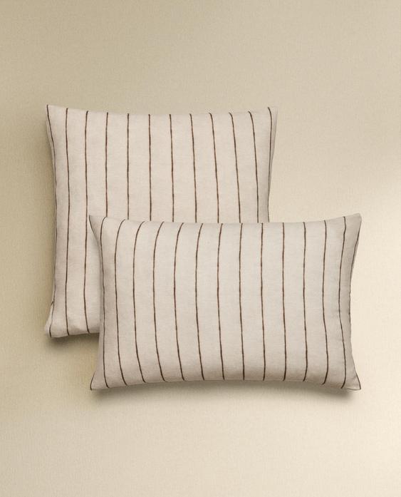 条纹棉麻枕套
