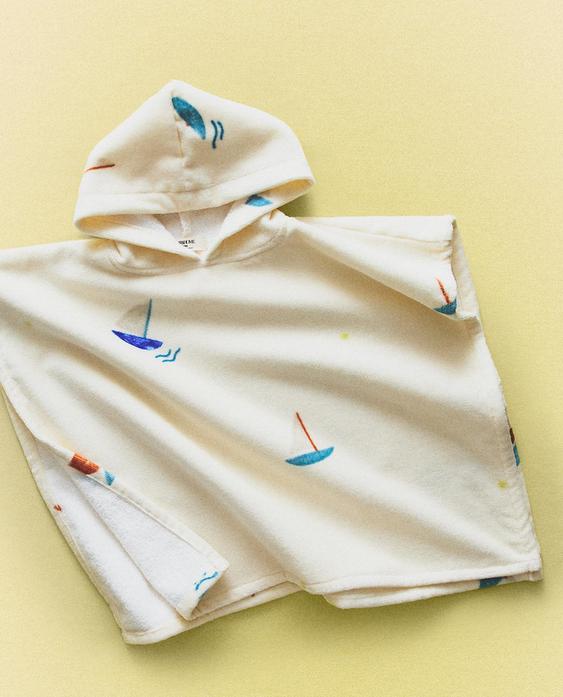 船形图案儿童海滩斗篷