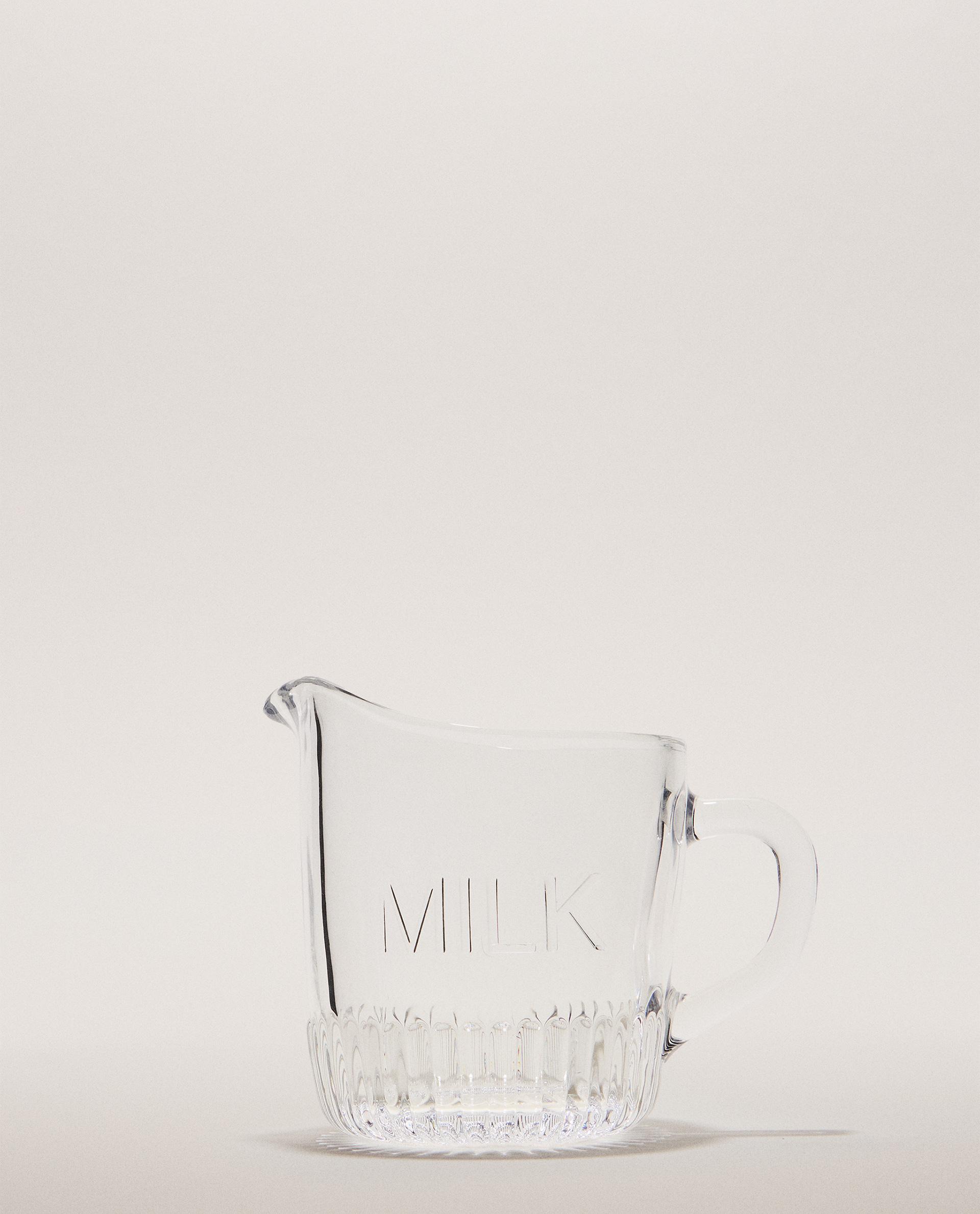 GLASS MILK JUG WITH STRIPED BASE GLASS MILK JUG WITH STRIPED BASE