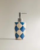 蓝色菱形图案陶瓷香皂分液器