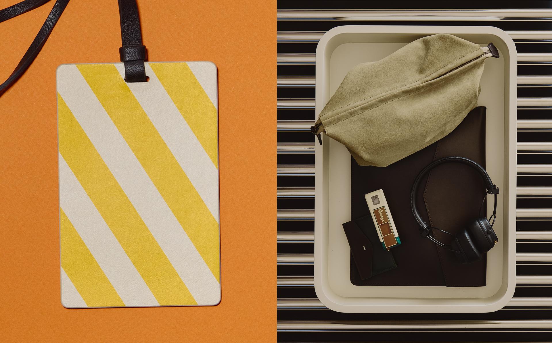 洗漱包、相机和行李牌