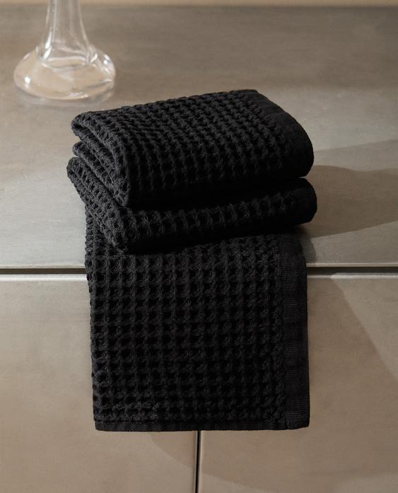 纯色华夫格棉质梳洗台毛巾（3 件套）