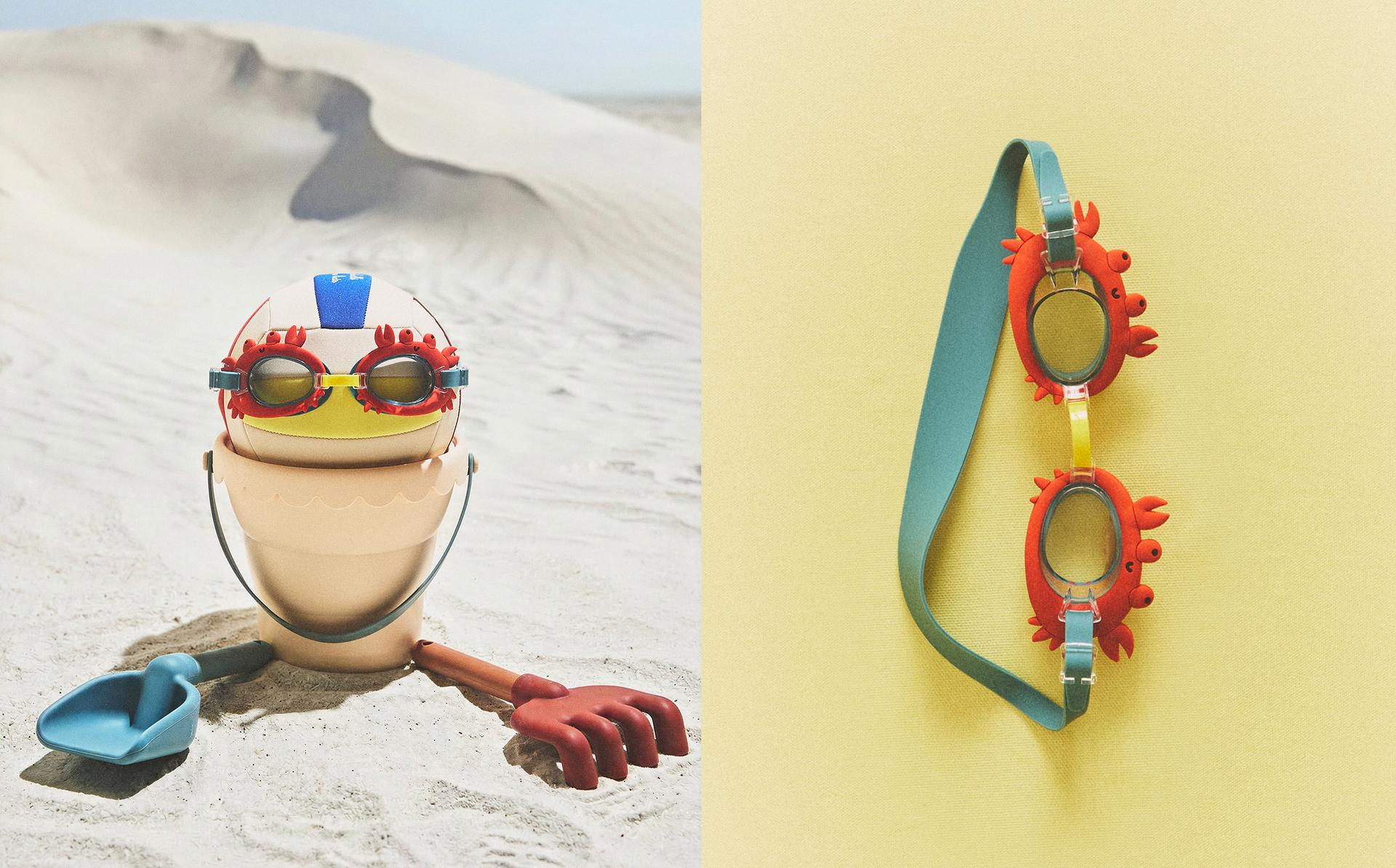 KIDS' BEACH BUCKET, SPADE AND DIVING GOGGLES