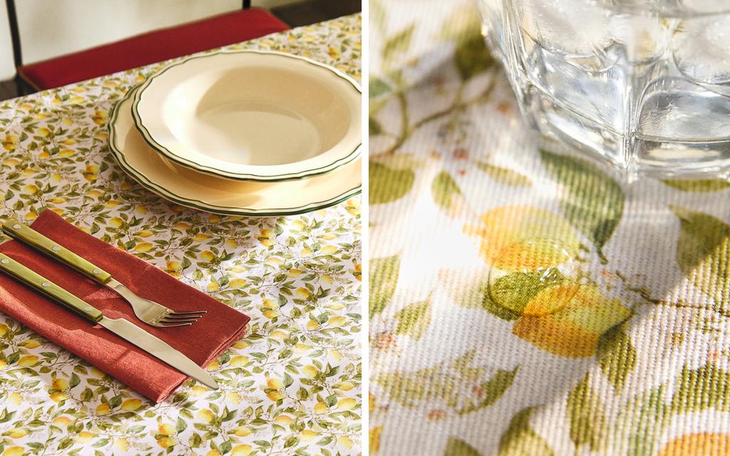 RESIN-COATED COTTON TABLECLOTH WITH LEMON PRINT