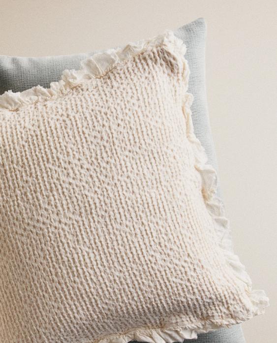 KIDS’ MINI WAFFLE TEXTURE CUSHION COVER WITH RUFFLE TRIM