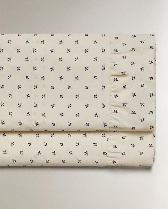 KIDS' RUFFLED FLORAL PRINT FLAT SHEET