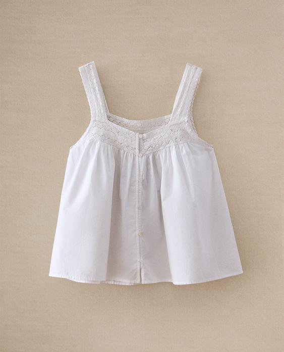 STRAPPY COTTON TOP WITH LACE TRIM STRAPPY COTTON TOP WITH LACE TRIM