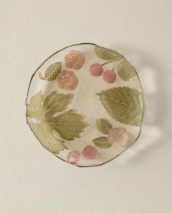 FLORAL GLASS DESSERT PLATE