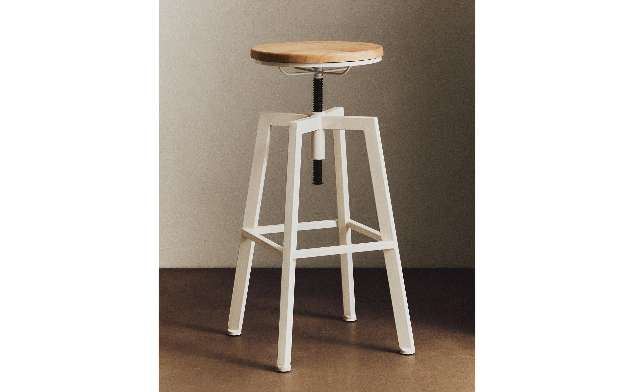 TABURETE GIRATORIO MADERA Y METAL LACADO RETRO