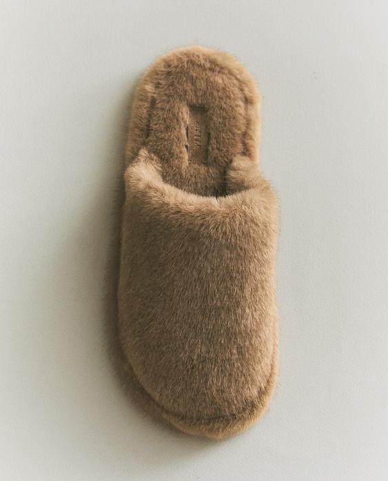 人造皮草露跟拖鞋