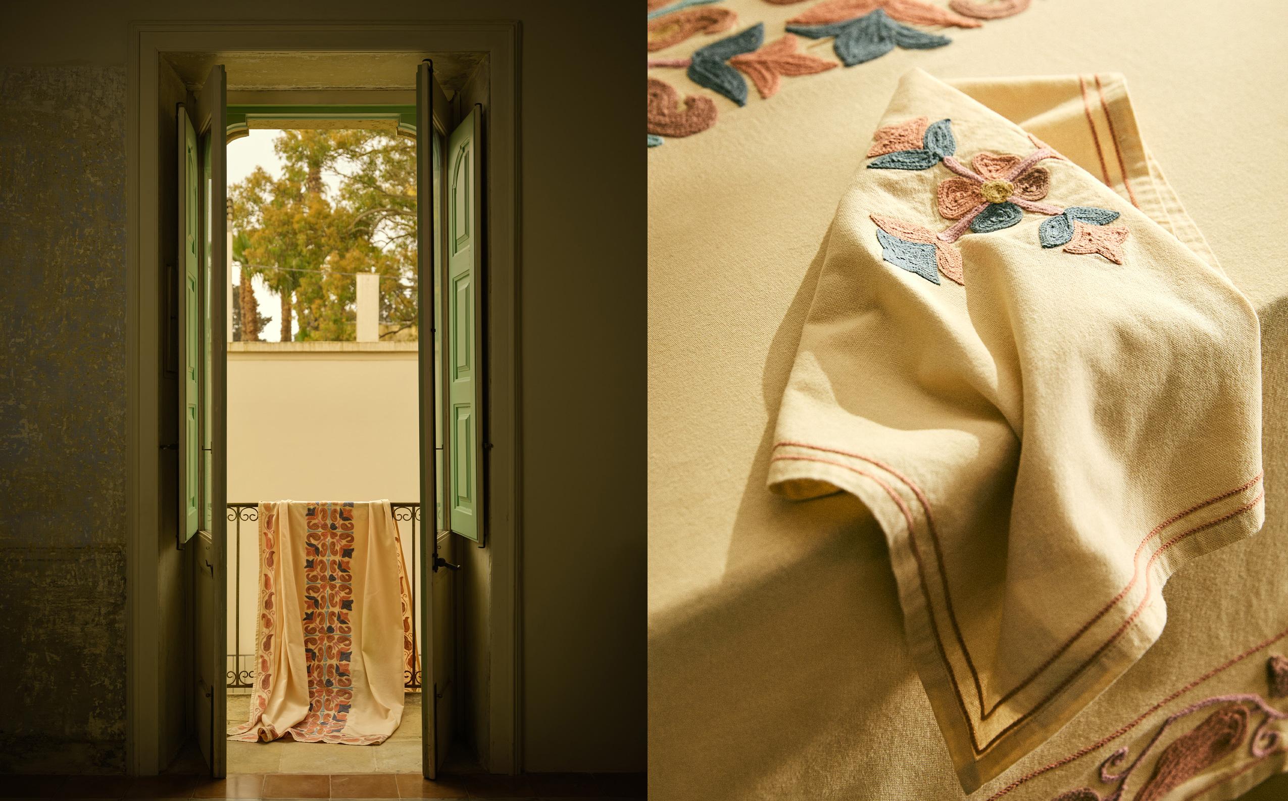 EMBROIDERED COTTON TABLE LINEN