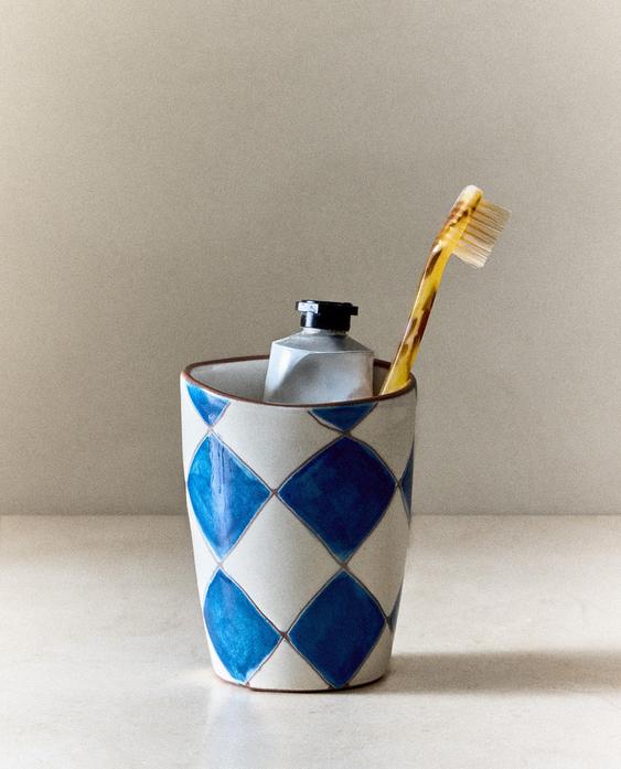 BLUE DIAMOND CERAMIC TOOTHBRUSH HOLDER