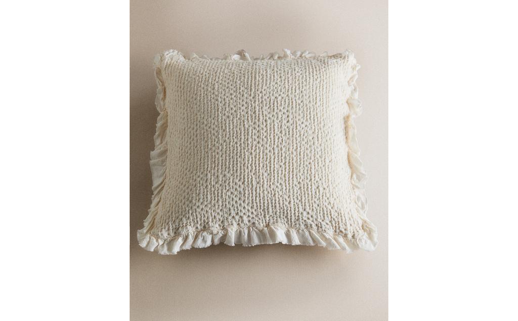 KIDS’ MINI WAFFLE TEXTURE CUSHION COVER WITH RUFFLE TRIM KIDS’ MINI WAFFLE TEXTURE CUSHION COVER WITH RUFFLE TRIM