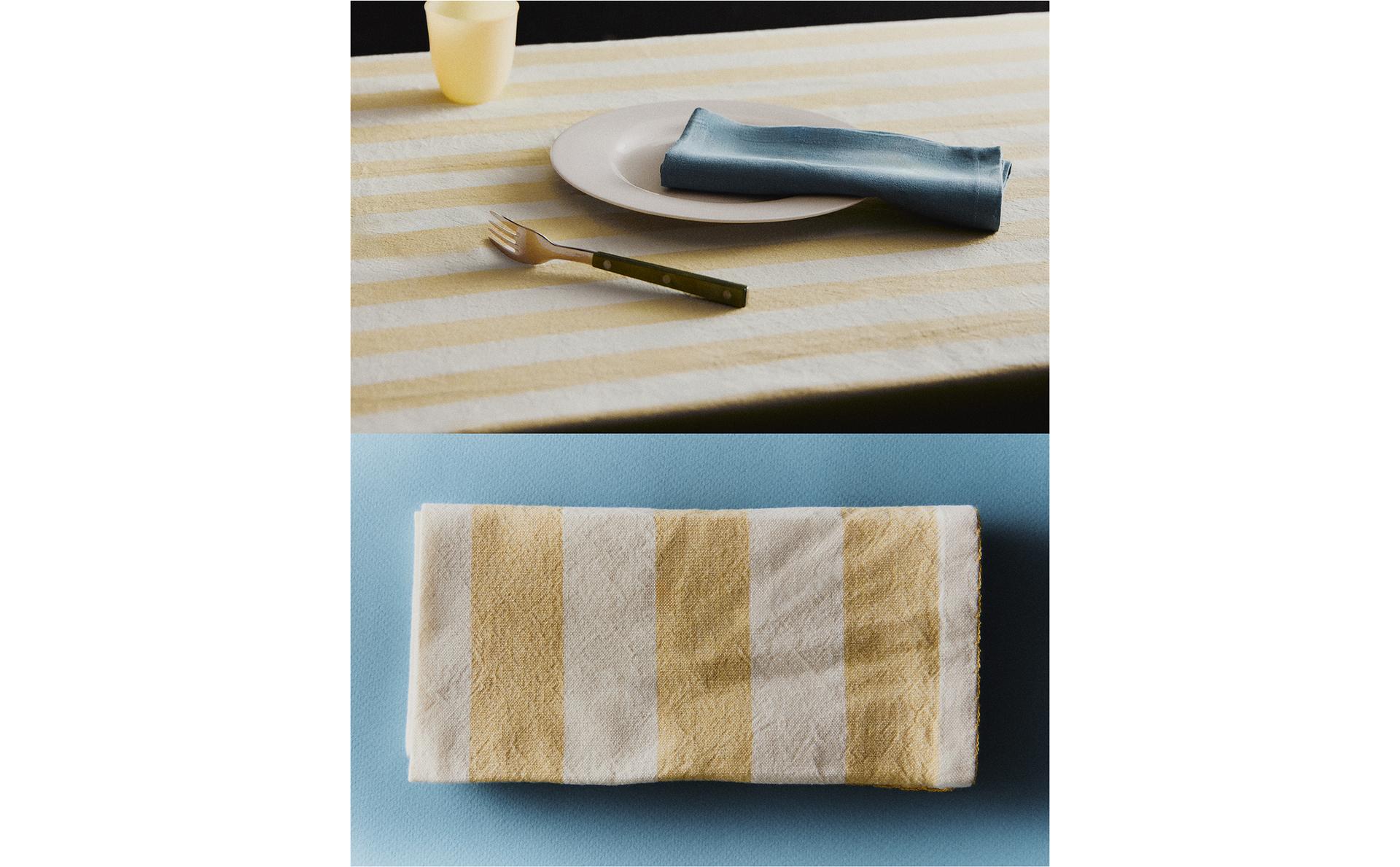 条纹桌布与餐具