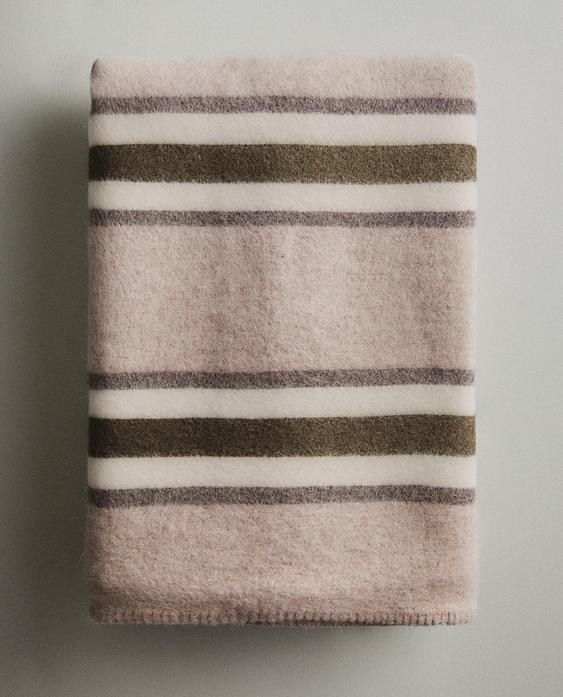 STRIPED WOOL BLEND BLANKET