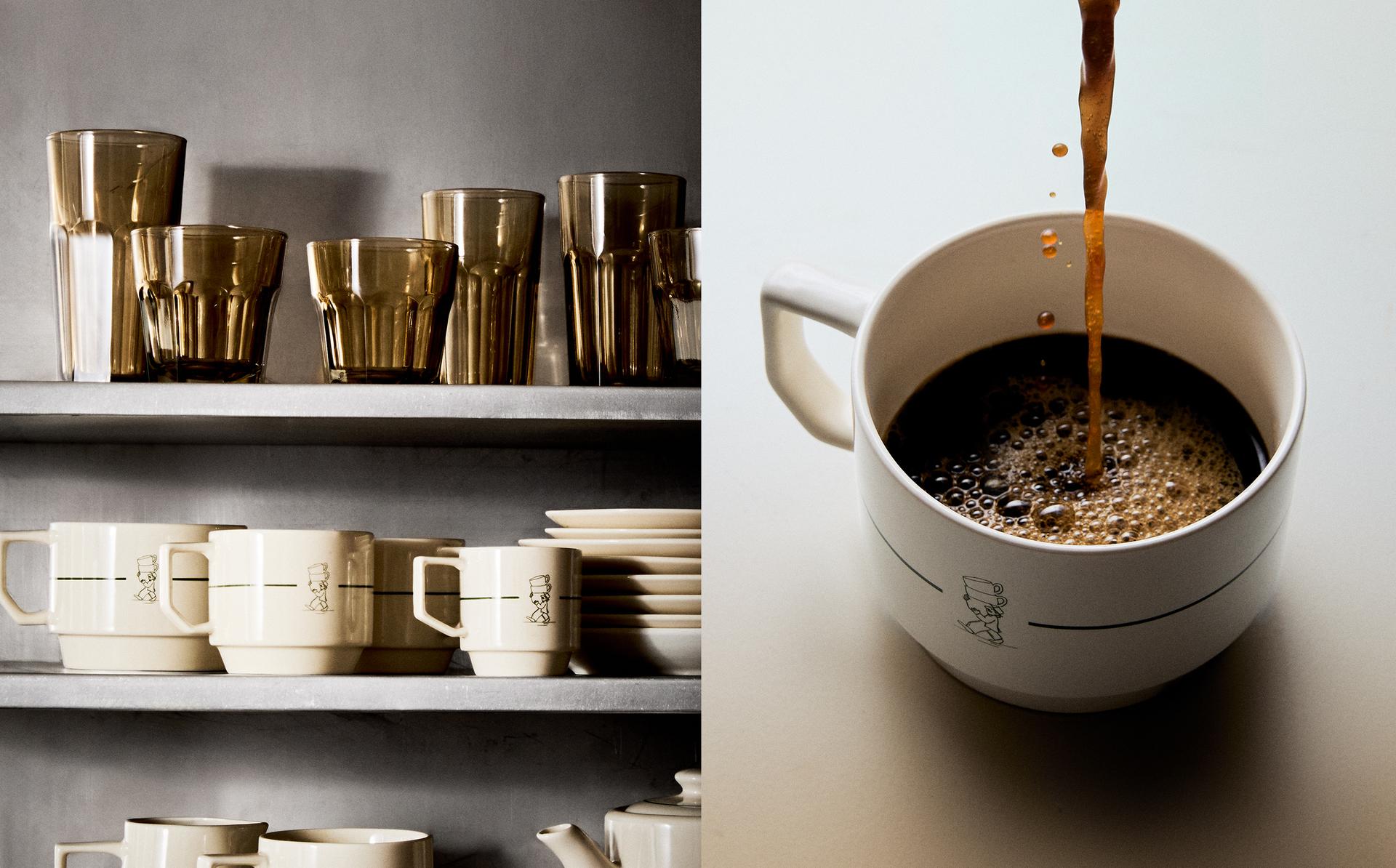 陶瓷餐具、咖啡用具和浮雕玻璃杯