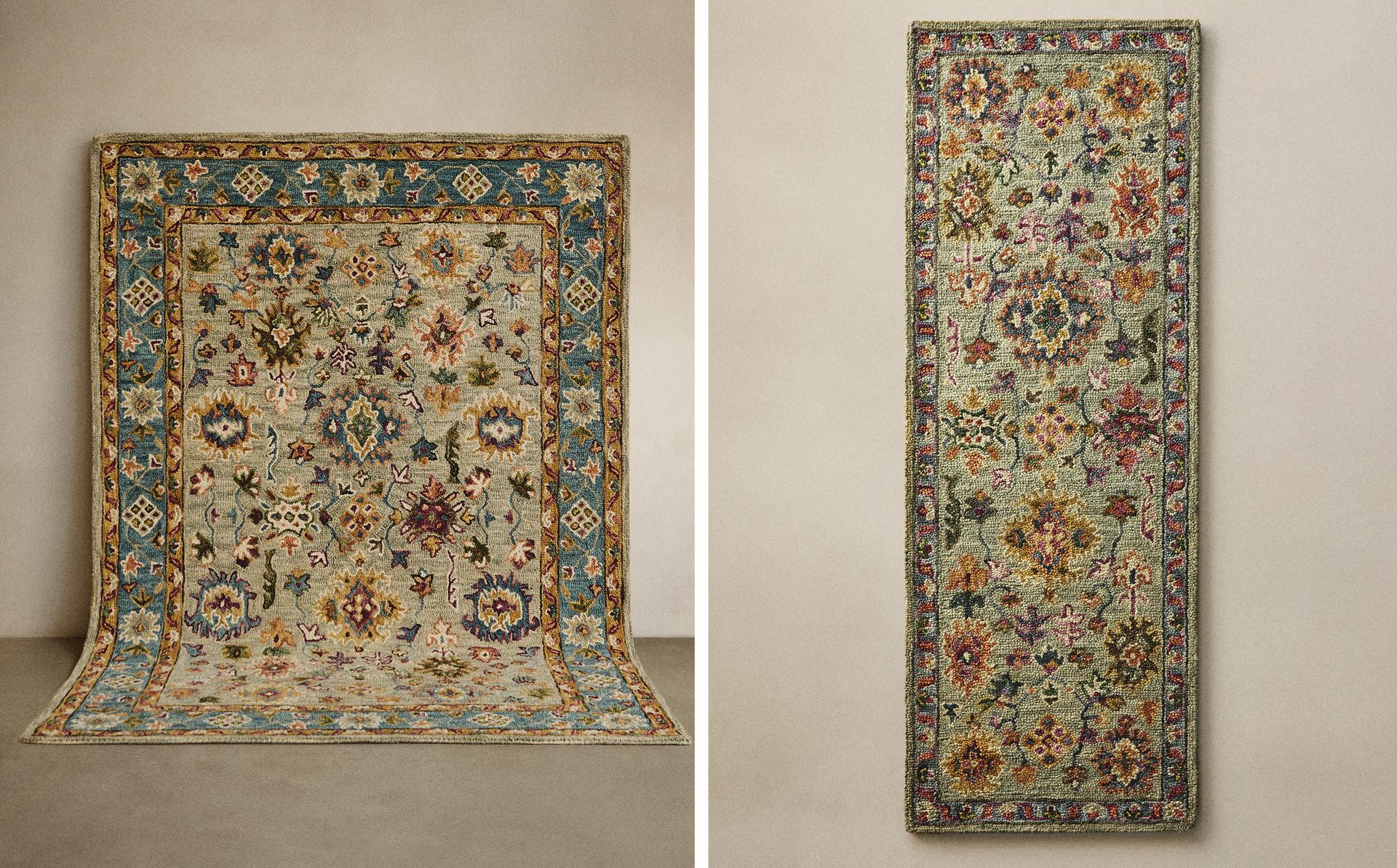 羊毛对称花卉印花地毯