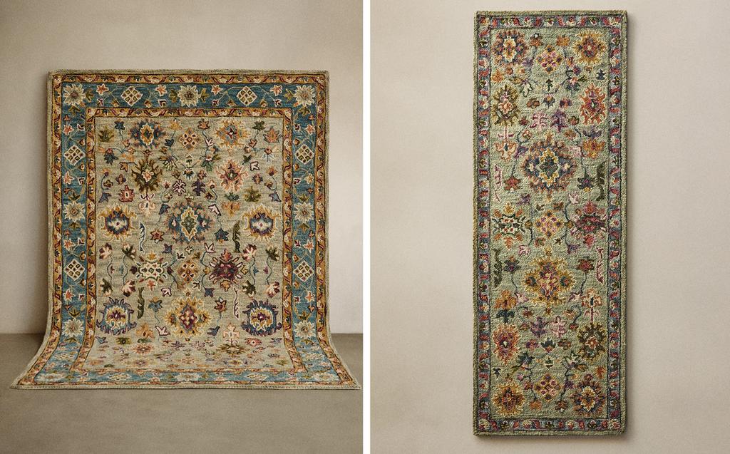 WOOL SYMMETRICAL FLORAL PRINT RUG