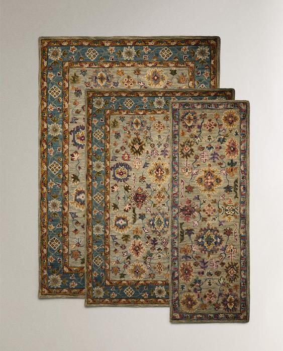 WOOL SYMMETRICAL FLORAL PRINT RUG WOOL SYMMETRICAL FLORAL PRINT RUG