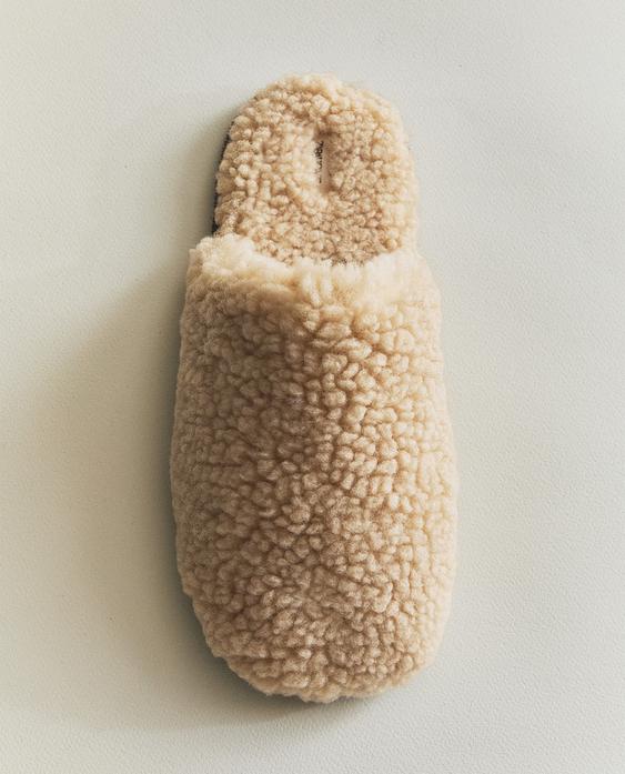 人造剪毛羊皮露跟拖鞋