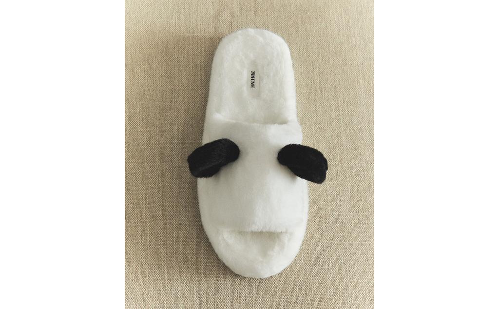 熊猫人造皮草拖鞋