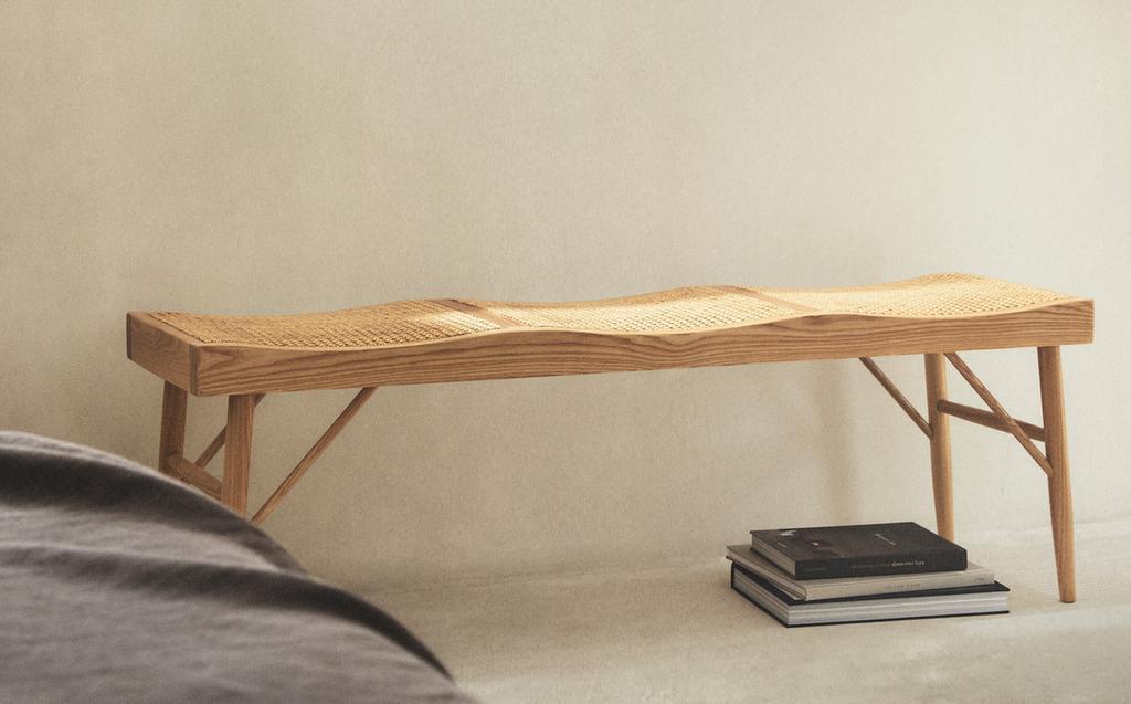 WOOD AND RATTAN BENCH WOOD AND RATTAN BENCH