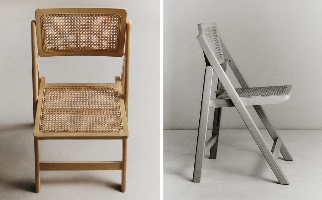 RATTAN AND WOOD FOLDING CHAIR